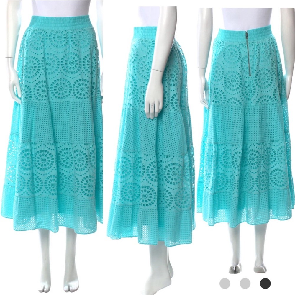 ALICE + OLIVIA Melony Sky Blue Eyelet Trim Lined Midi Skirt $560 EUC 0 - Picture 15 of 16
